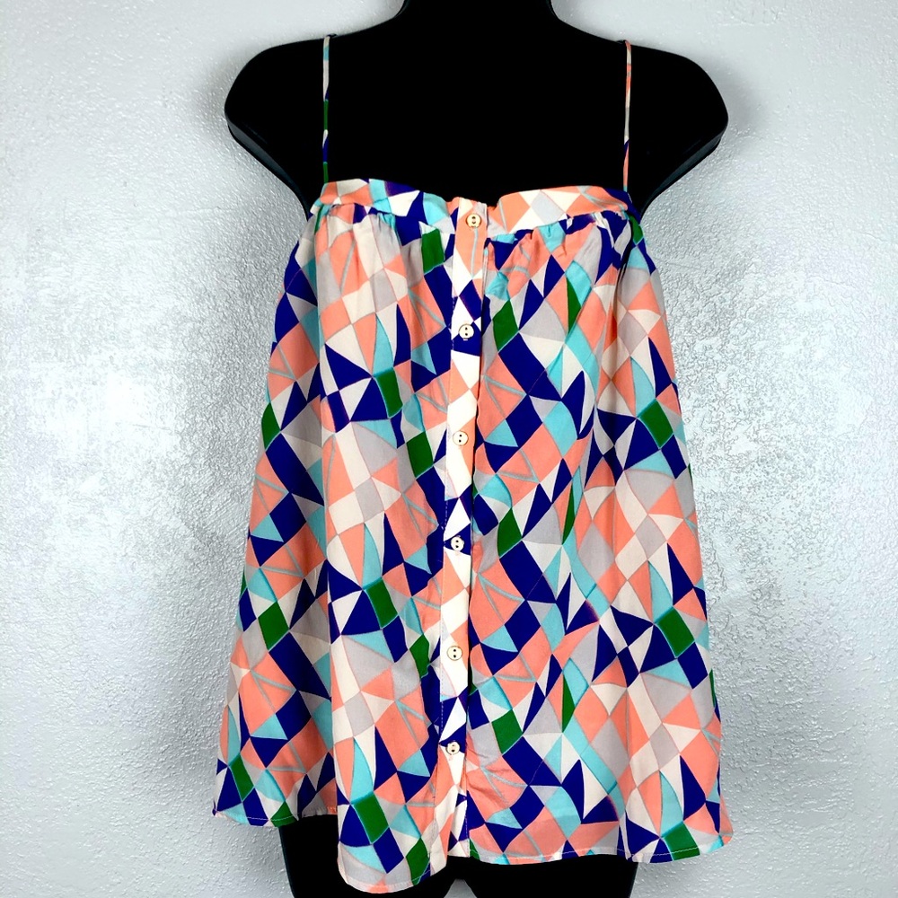 CLARTE 100% Silk strap top shirt geometric…